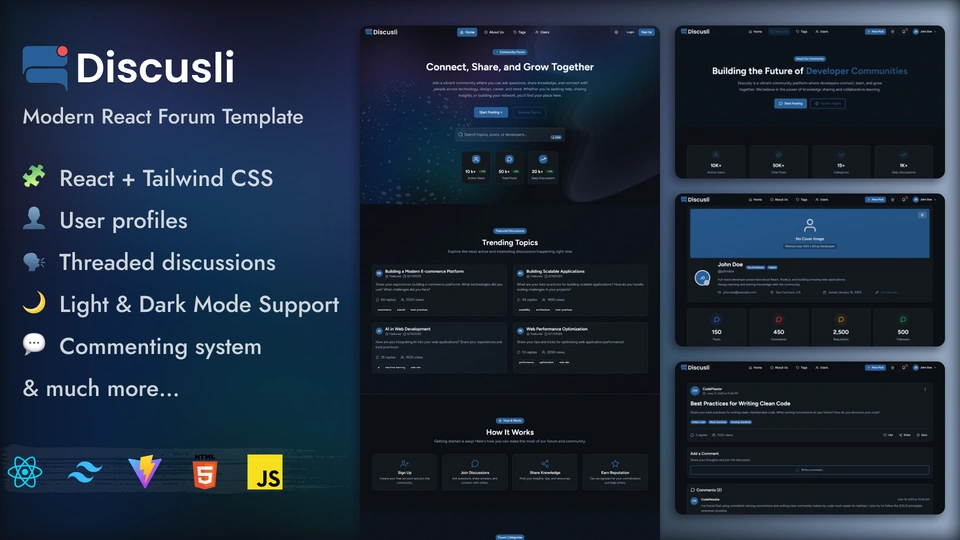 Discusli - Forum Website Template Modern Community Platform Design