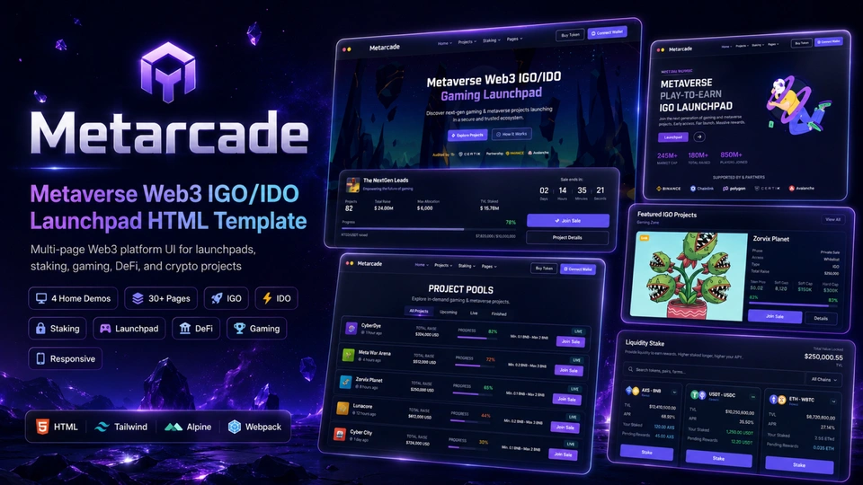 Metarcade - Metaverse Web3 IGO Launchpad HTML5 Template