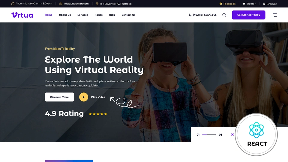 Vrtua - Augmented & Virtual Reality Services React Template