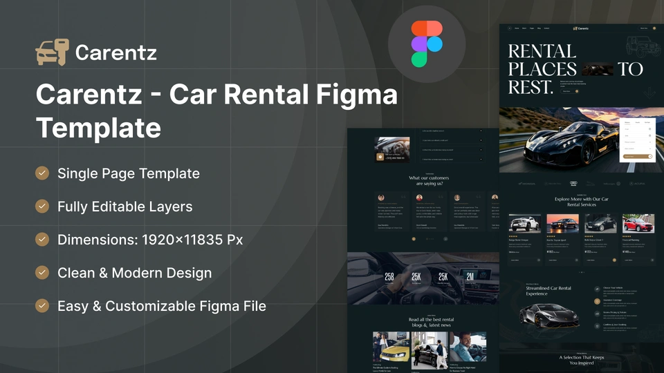 Carentz - Car Rental & Vehicle Hire Figma Template