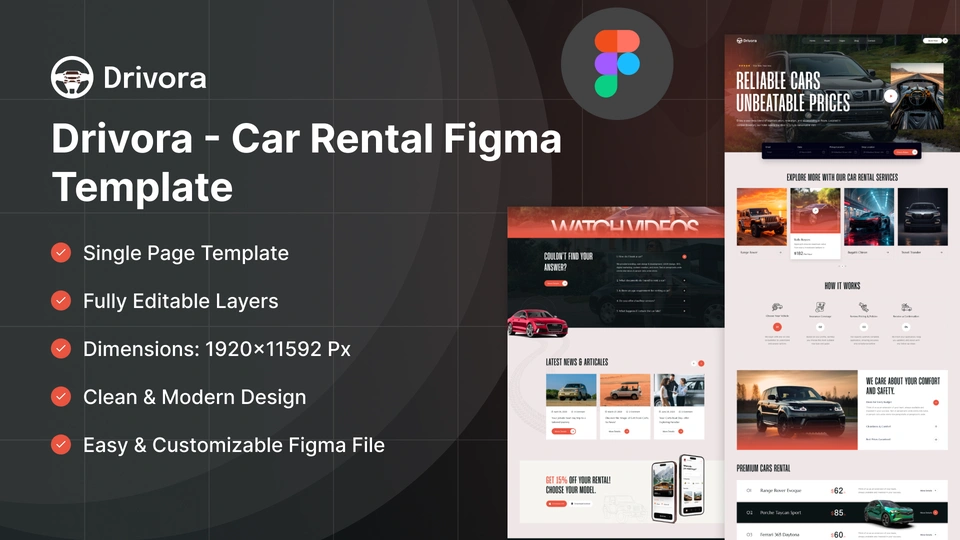 Drivora - Car Rental & Fleet Booking Figma Template