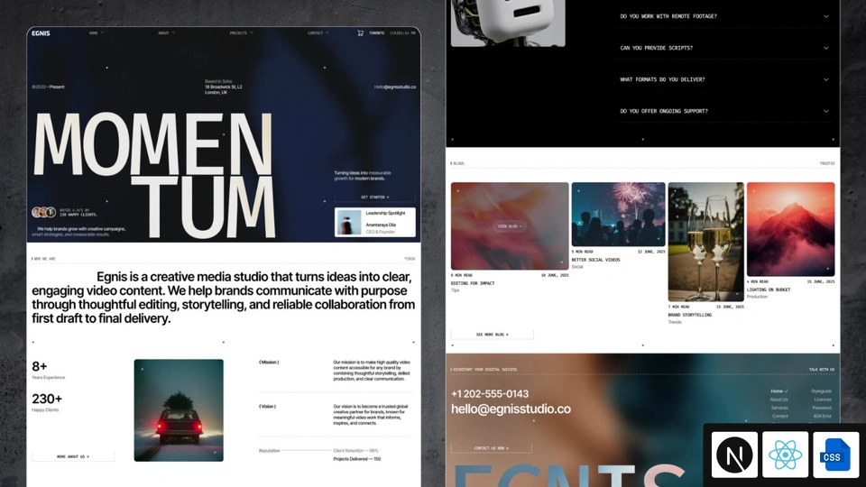 Egnis - Next.js 16 Creative Media and Video Production Studio Template