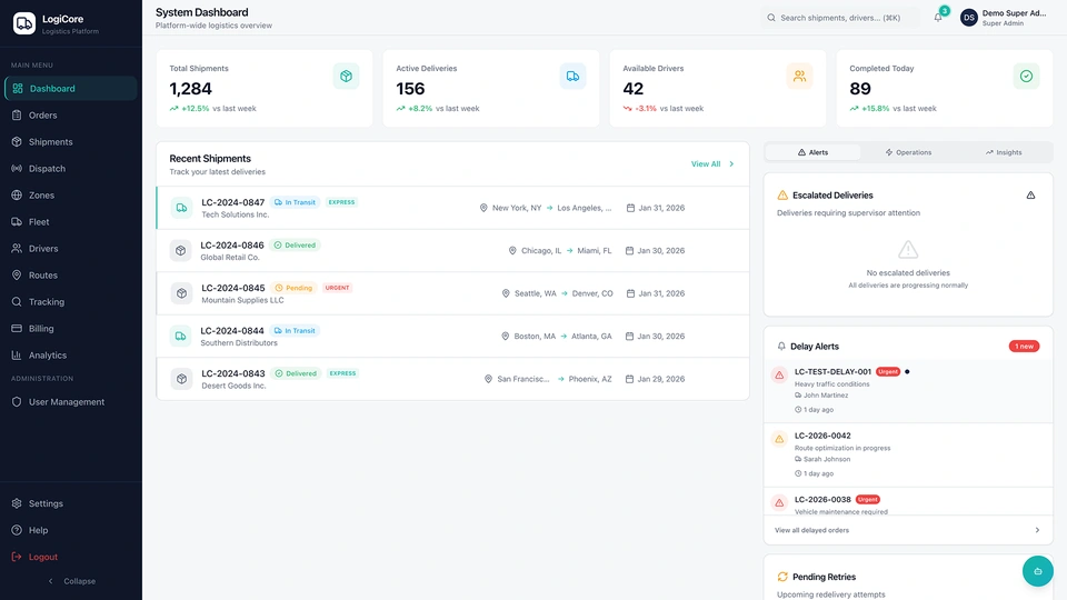 LogiCore - AI-Powered Logistics & Fleet Management SaaS Platform