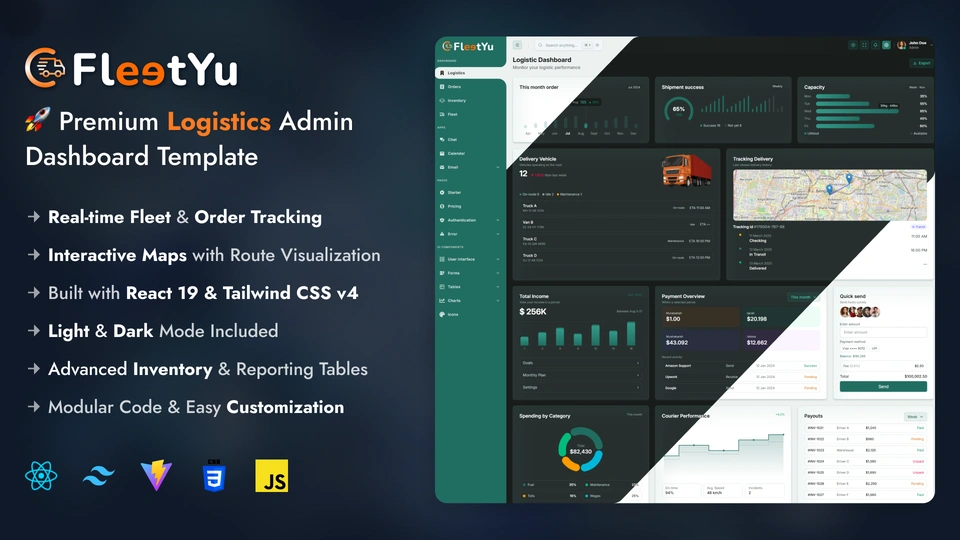 Fleetyu - Logistics Admin Dashboard Template React Modern Transport Admin Panel