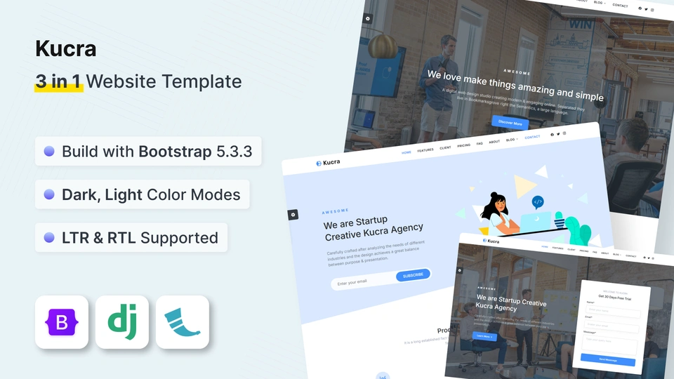 Kucra - 3 in 1 Landing Page Template