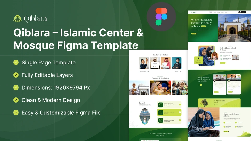 Qiblara - Islamic Center & Mosque Figma Template